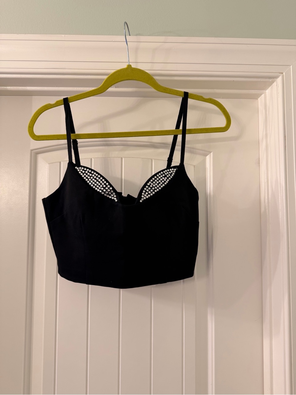 Good American Black Rhinestone-Accented Bustier Crop Top